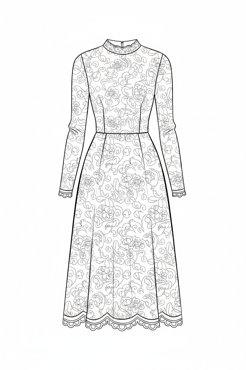 Chapel Lace Dress line drawing illustration