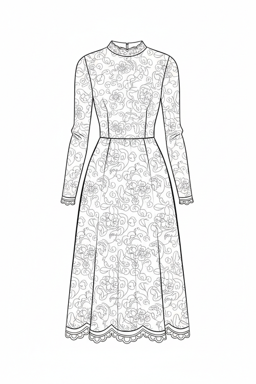 Chapel Lace Dress line drawing illustration