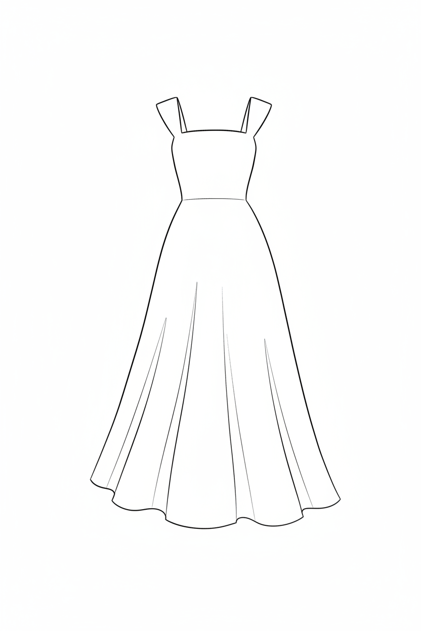 The Rosebud Dress - straight neckline with thick straps illustration