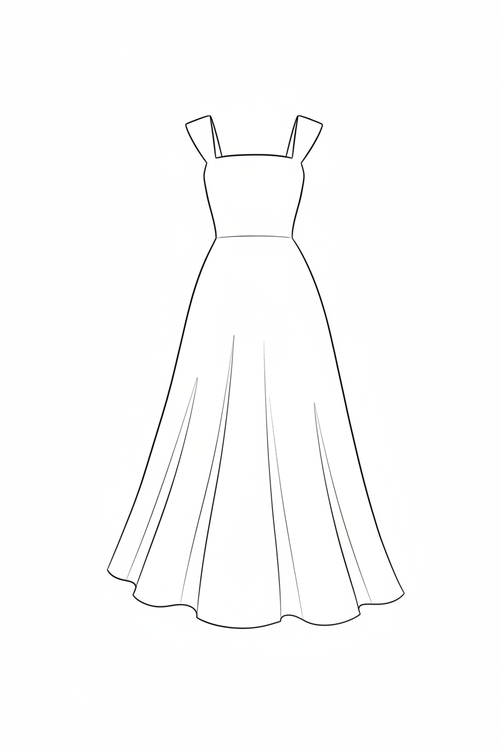 The Rosebud Dress - straight neckline with thick straps illustration